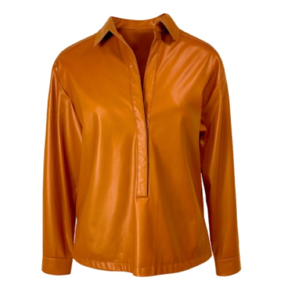 Anthropologie Faux Leather Pullover Top – Brown – Size S